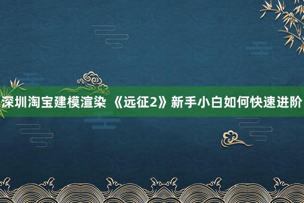 深圳淘宝建模渲染 《远征2》新手小白如何快速进阶